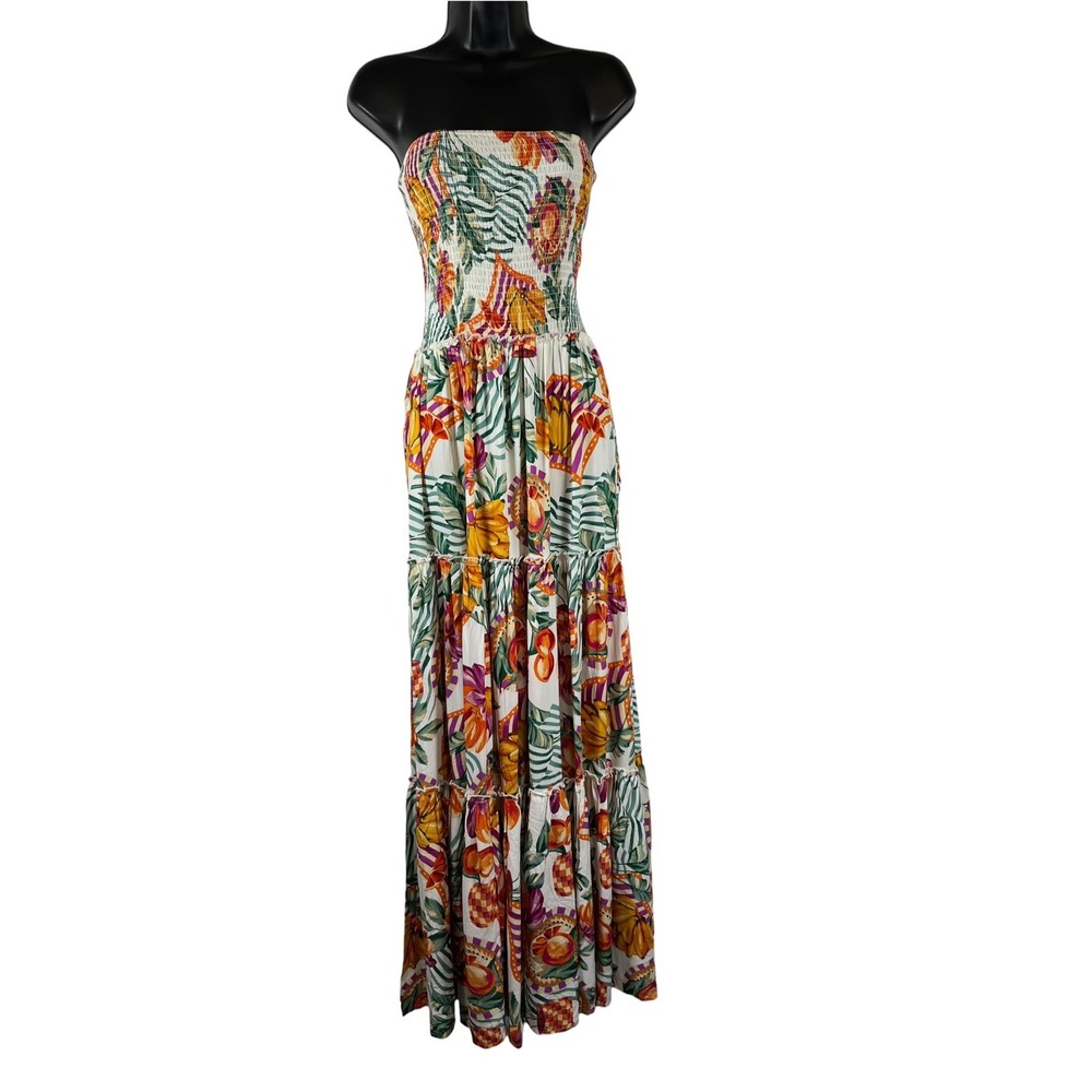 NWT Abel The Label Sz L Maxi Dress Tropical Cream Orange Green Beach Coverup New
